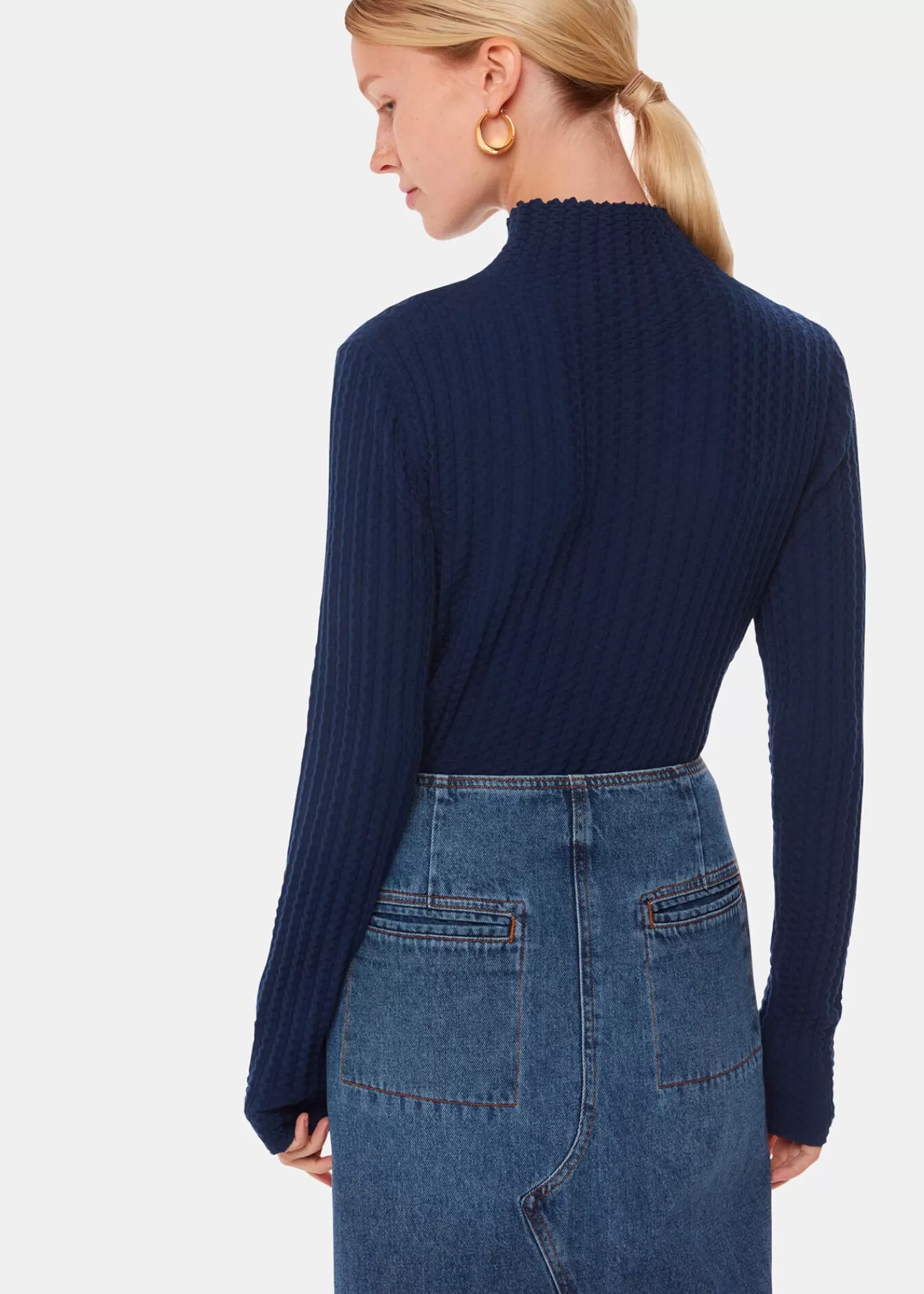 Whistles Knitwear & Cashmere*Textured Detail High Neck Knit Navy