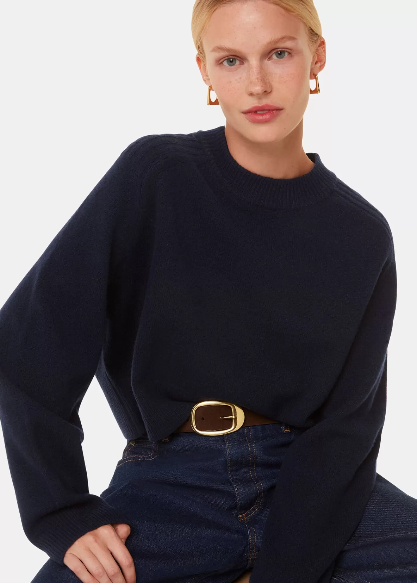 Whistles Knitwear & Cashmere*Wool Crop Relaxed Knit Navy