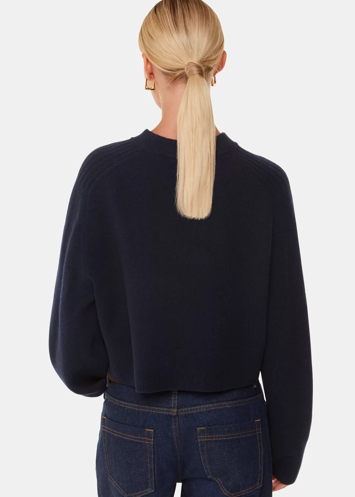 Whistles Knitwear & Cashmere*Wool Crop Relaxed Knit Navy