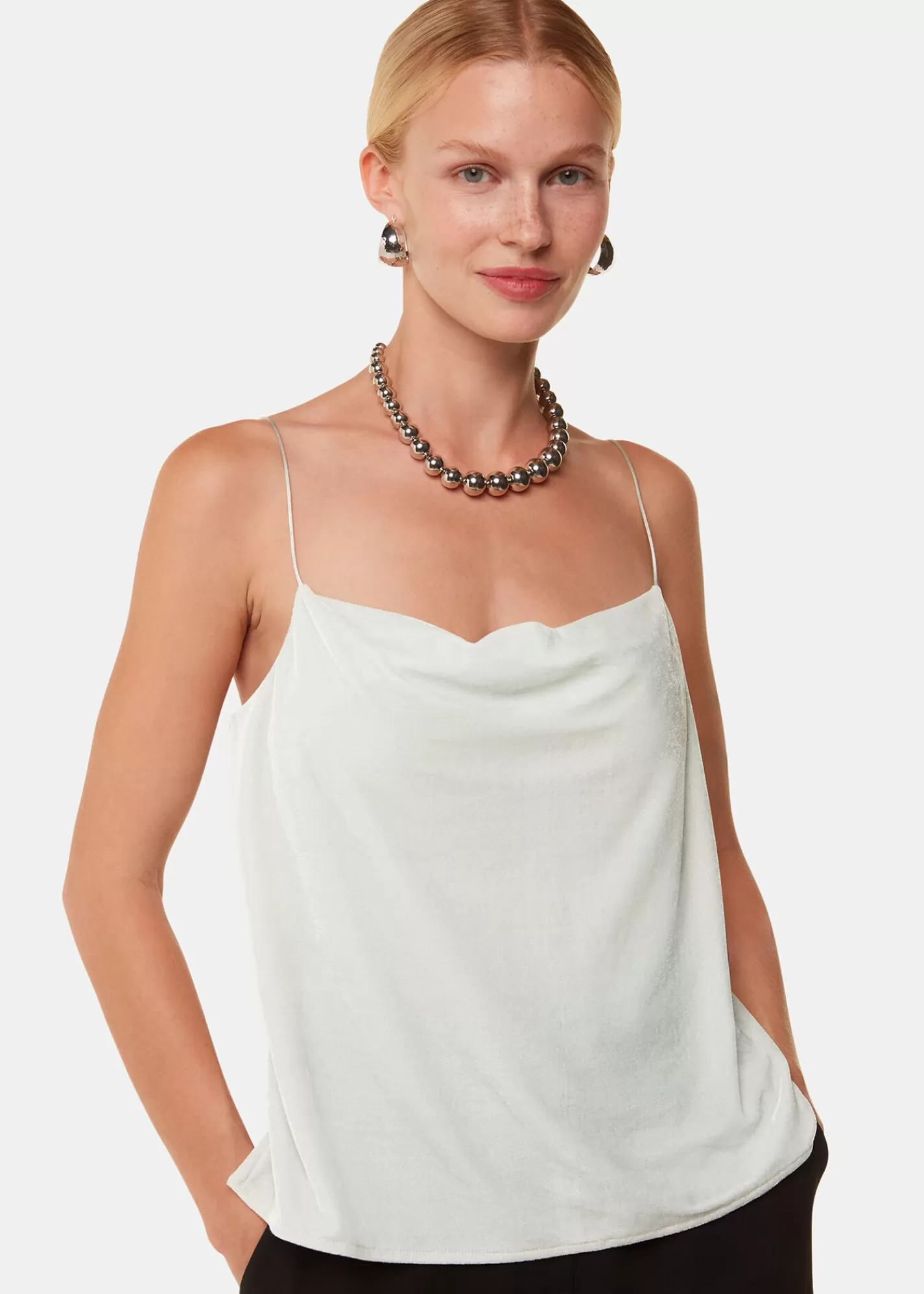 Whistles Tops*Velvet Cowl Neck Cami Top Silver