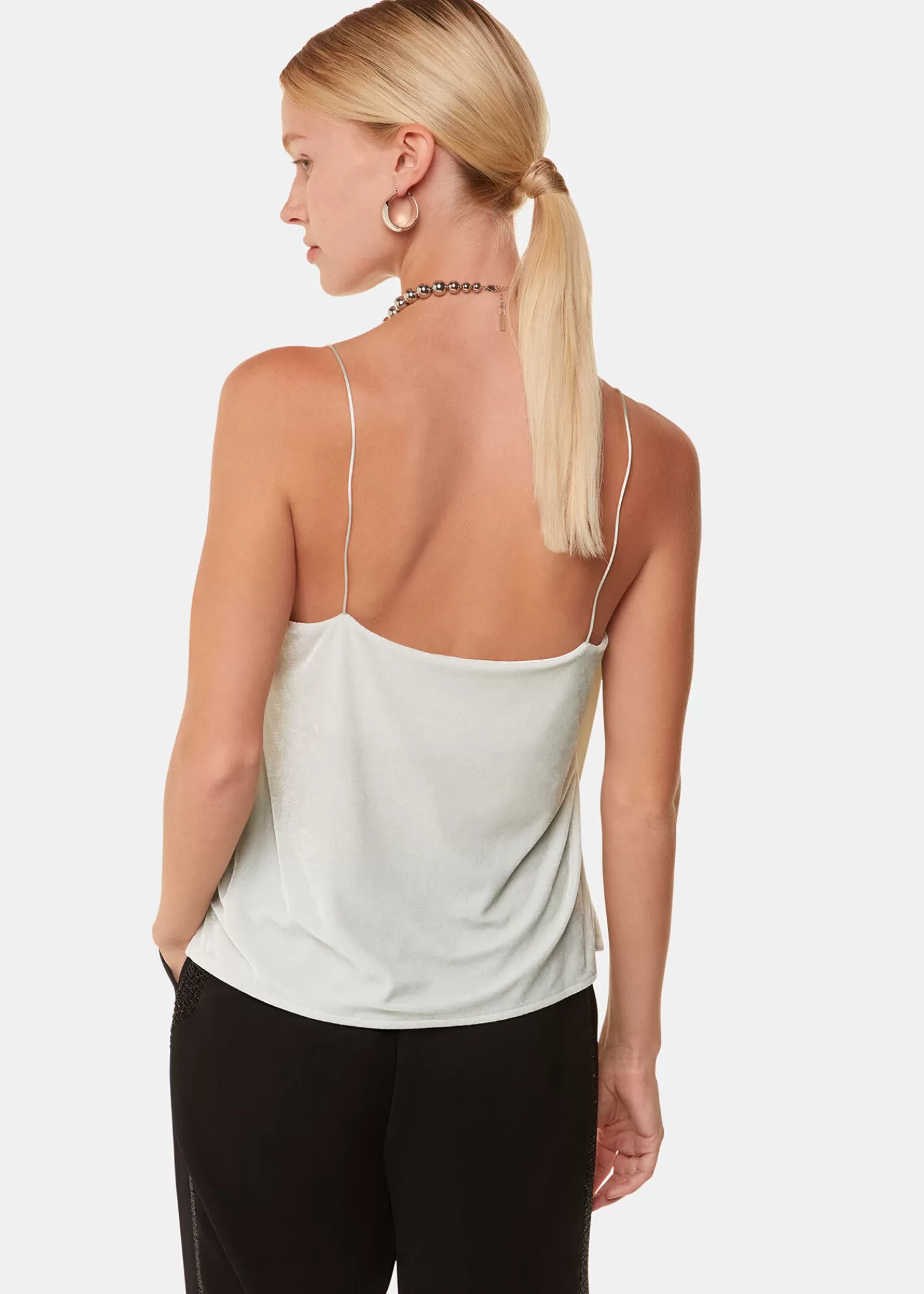 Whistles Tops*Velvet Cowl Neck Cami Top Silver