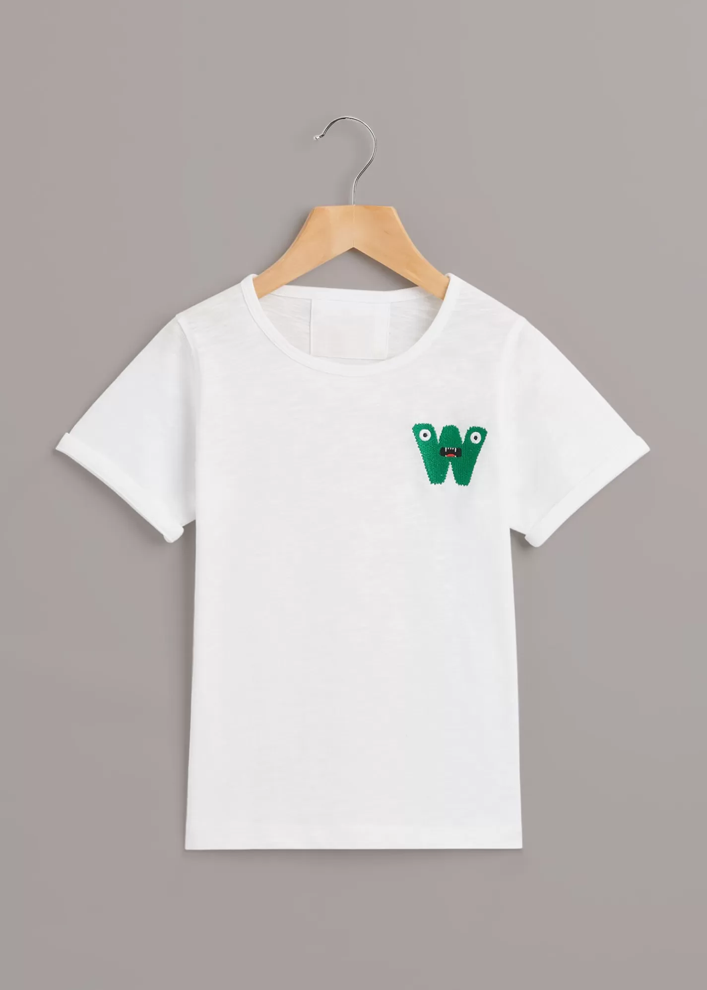 Whistles T-Shirts*Monster Embroidered T Shirt White